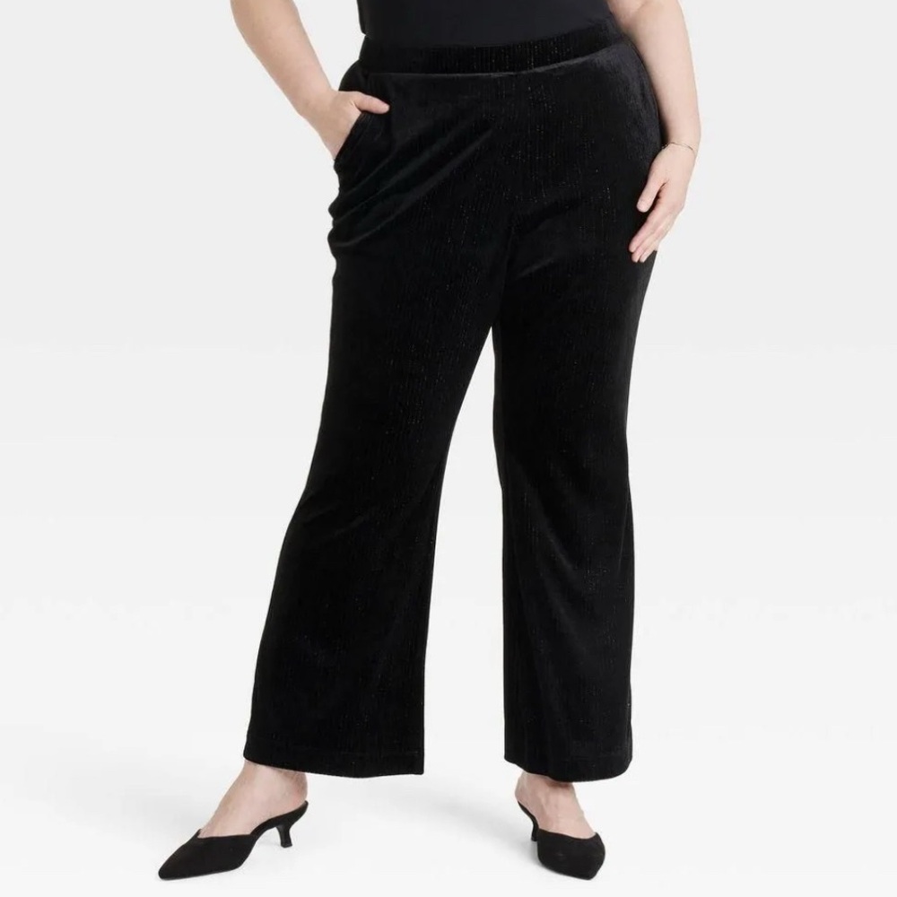 Women’s Ava & Viv High Rise Velvet Trousers Gold Stripe size 1X F26